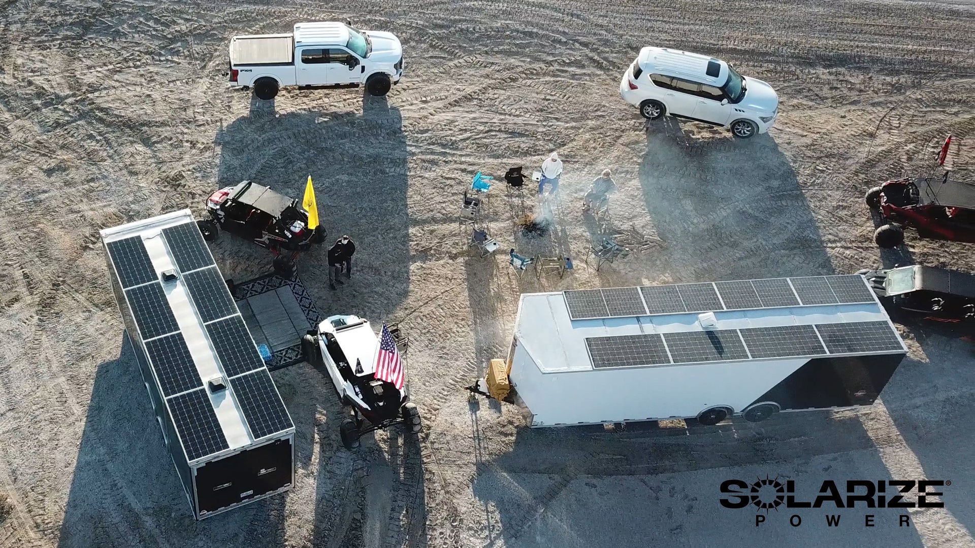 Load video: Solarize Power has developed a comprehensive easy-to-install bolt-on Solar Power System for trailers. This eco-friendly, energy-efficient solar power system is a cost-effective way of generating reliable, clean power for enclosed cargo trailers and semi-trailers. The uses for this mobile and environmentally friendly power system are nearly limitless, including clean off-grid power for RVs, campers, backup for disaster preparedness, air conditioning, heating, charging phones, refrigeration, lighting, tools, equipment, construction, medical equipment, communication equipment, food trucks. Solar Power System’s control unit contains an inverter, battery, wiring, and solar panels for an easy to understand install. Go off grid without a noisy gas generator.
