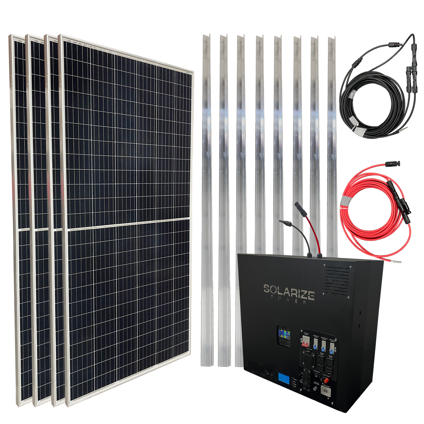 Trailer Solar Power System with 4 Solar Panels (full package: 4 Solar Panels, Cabinet Generator Battery unit)